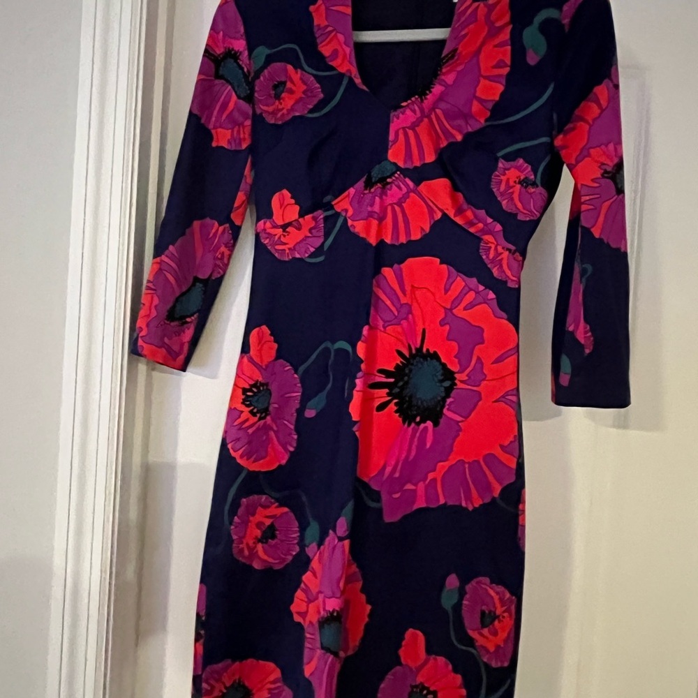 Trina Turk Red and Pink Cowl Neck Sheath Dress
